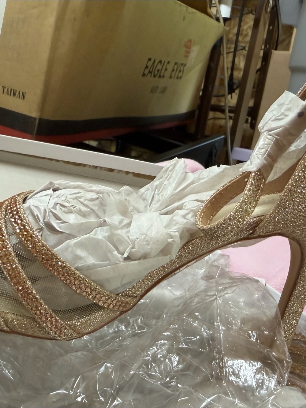 David's Bridal Glitter Mesh Heels - Rose Gold